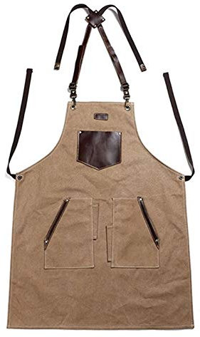 GSHUPIOU Holzschürze, Werkzeugschürze, Schürzen for Männer, Arbeitsschürze, Werkstattschürze for Holzarbeiten, gewachste, robuste Werkzeugschürze for Männer mit Taschen(Khaki)