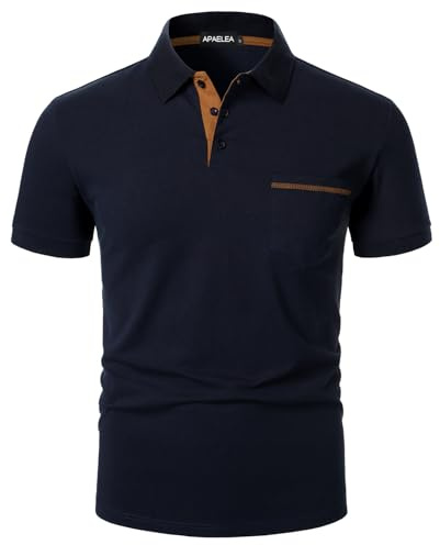 APAELEA Poloshirt Herren Polohemd Kurzarm Baumwolle mit Brusttasche,Sommerlich und Bequem für Freizeit und Business,Marineblau,XXL