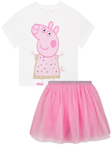 Peppa Pig Maglietta Ragazza E Gonna, Set 2 Pezzi Maglia E Gonna Tulle Bambina, Set Vestiti Bambina, Rosa 5-6 Anni
