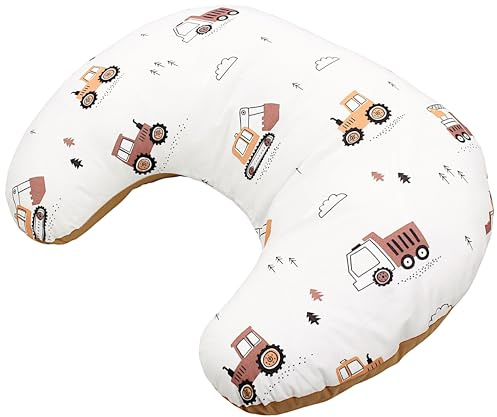 TupTam Cuscino per Allattamento con Zip Neonati, Veicoli da cantiere/Escavatori/Beige/Marrone cacao