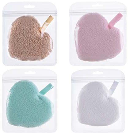 VALICLUD Spugna Struccante Cuore 4 Pezzi Multicolore, Spugna Detergente Viso Riutilizzabile, Esfoliante Delicato Per Pelle Pulita, Accessorio Trucco Per Donna e Viaggi
