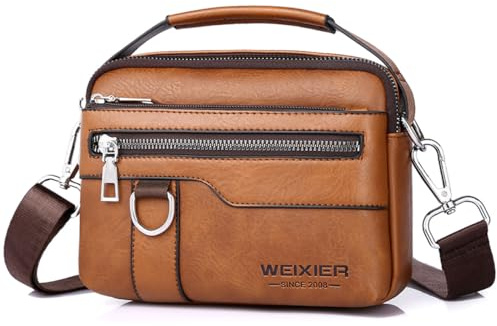 Sacoche Homme Petit sac à bandoulière unique Sacoche Bandoulière Cuir Petite Shoulder Bag Crossbody Business Sacs Étanche Convient pour loisirs, travail,voyages (Marron Clair)