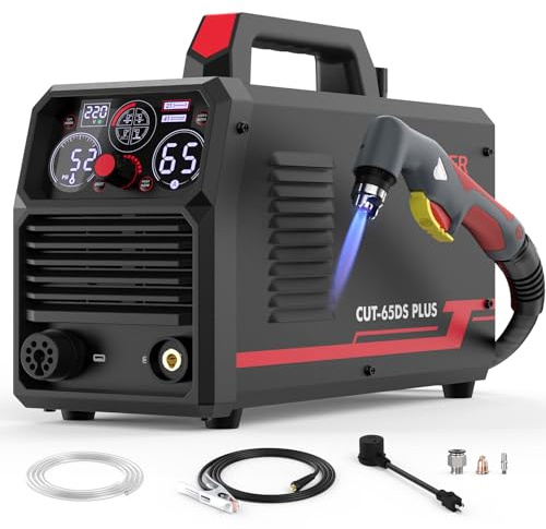 YESWELDER CUT-65DS PLUS Plasma Cutter, 65Amp 110V/220V Non-High Frequency Non-Touch Pilot Arc 4-In-1 Plate Cutting/Grid Cutting/Gouging/Marking Multifunctional Plasma Cutting Machine