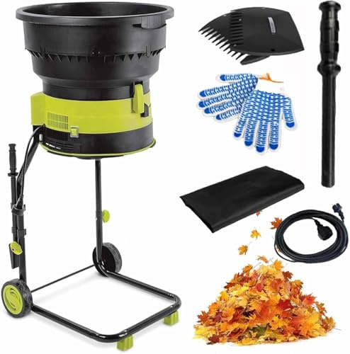 Trituratore elettrico per foglie, 2500 W, strumento per la pulizia del giardino con ruote, cippatrice da 8000 giri/min, include borsa per la pulizia del cortile e il compostaggio
