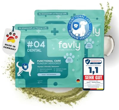 FAVLY DENTAL Zahnpflege Pulver für Hunde 2x250g gegen Maulgeruch | Mit Chlorella, Salbei & Naturmoor, kann Zahnstein & Zahnbelag lösen, für frischen Atem, ohne Getreide & Zusätze