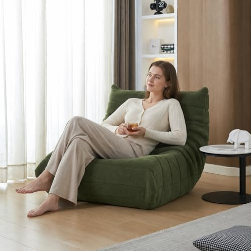 DAHUEN Pouf de sol, canapé Togo au design ergonomique, canapé relax avec revêtement en fausse fourrure et mémoire super moelleuse, pour chambre à coucher, salon (vert)