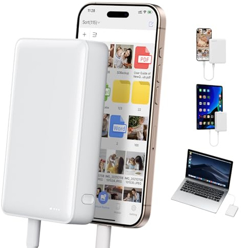 NEWQ External Hard Drive for Phone & Computer: Photo Memory Stick for iPhone, iPad, MacBook, Compatible with iOS & Android | Backup Picture | Video |(512GB, White)