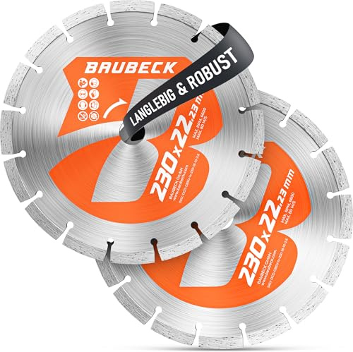 BAUBECK 2Stk. Diamantscheiben 230mm für Stein, Beton, Leistungsstark kompatibel mit Winkelschleifer von Bosch, Metabo, Diamant Trennscheibe 230 Diamanttrennscheibe 230 Diamant Trennscheibe 230 Stein