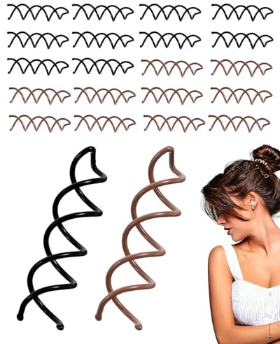 SOVYTH 20Pcs Horquillas en Espiral, Horquillas para el Pelo, Horquillas para el Cabello, Accesorios Giratorios, para el Cabello Adecuadas para Diferentes Peinados-Marrón/negro