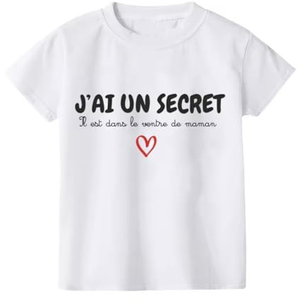 Générique T-Shirt Annonce Grossesse Grand Frère ou Grande Soeur, Blanc, J'Ai Un Secret il est dans Le Ventre de Maman