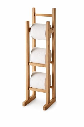 HOME IN SMART Porta Rotoli Carta Igienica in Bambù – Portarotolo Bagno Salvaspazio | Capacità 3 Rotoli, Resistente e Stabile | Design Naturale Moderno
