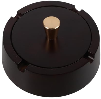 STOBAZA Cenicero Redondo de Madera con Revestimiento de Acero Inoxidable y Tapa, Cenicero a Prueba de Viento para Interior y Exterior, Accesorio para Fumar en Oficina, Hogar y Patio