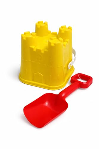 Children’s Castle Bucket and Spade – Plastic Beach & Sand Toy with Removable Handle (1 Bucket + 1 Shovel) (Yellow)