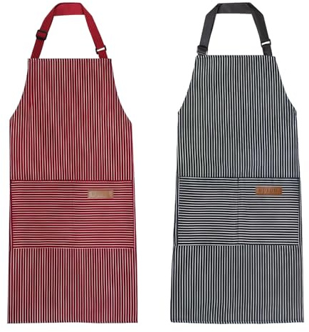 SLIAXINT 2 Pack Delantal de cocina para mujer con bolsillos, ajustable, delantal de algodón para cocinar, pintar, hornear, tareas domésticas