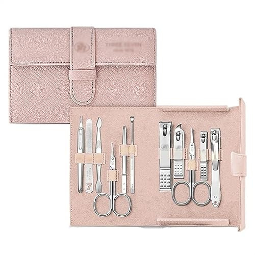 Manikyrkit Manikyrset Professionell 11 i 1 nagelklippningsset, manikyrsats kolstål med PU-läderfodral, nagelvårdssats for kvinnor Resa(Pink)