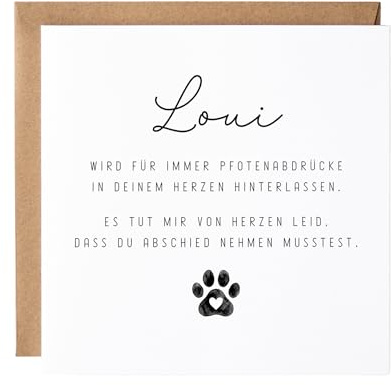Generisch Trauerkarte für Haustier Hund „Pfotenabdrücke im Herzen“ Beileidskarte für Tier personalisiert Trauer Anteilnahme Beerdigung Tod Familienmitglied