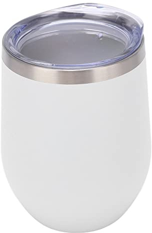 BTOSEP 340 ml vinglas i rostfritt stål utan handtag, hållbar, vakuumisolerad vinmugg för hem och utomhusbruk (vit)