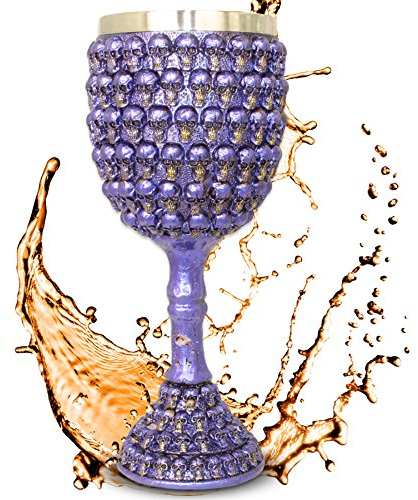 mtb more energy Kelch ''Faces of Death'' - Becher (160ml) aus Schädeln mit Knochenstiel - Blau - Höhe 18.5 cm - Deko Horror Fantasy