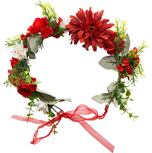 NET TOYS Verträumter Blumen-Kranz Haare Boho-Style | Rot | Romantischer Damen-Haarschmuck Hippie | Perfekt geeignet für 70er-Party & Karneval