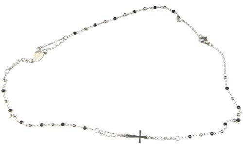 Moda Mavilla Collana girocollo rosario in acciaio perline nere 4MM misura 47 cm lavorata a mano Made in Italy