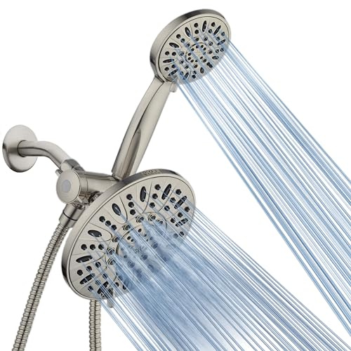 AquaDance 7 Premium High Pressure 3-Way Rainfall Combo with Stainless Steel Hose – Enjoy Luxurious 6-setting Rain Shower Head and Hand Held Shower Separately or Together – Brushed Nickel Finish