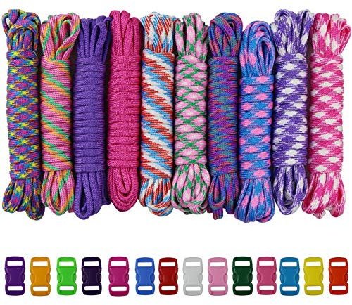aufodara Kits de Paracord 100 pies 10 Colores Cuerda de Paracaídas con 14 Color Hebilla para el Aire Libre, Camping, Trenzar Pulseras, Llavero y Collar Perro (C-24PCS)