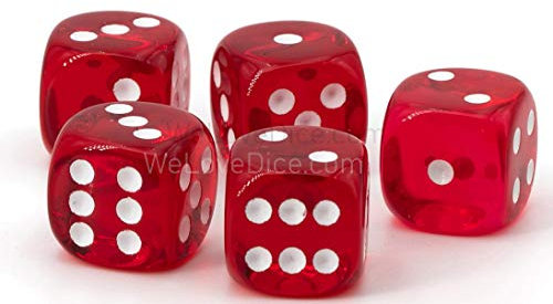 16mm W6 Würfel rot transparent/weiß - Made in Germany! - 5Stk