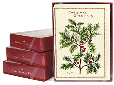 Cavallini - 10 x Christmas Greetings Cards/Notes - Christmas Holly