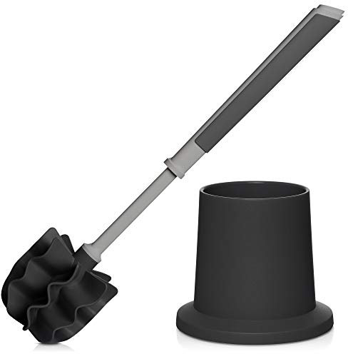 KLINOO Premium Borstenlose Toilettenbürste aus Silikon im Behälter als WC-Garnitur mit Halter (Anthrazit-Dunkelgrau)