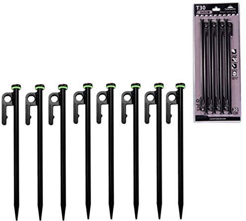 Campingmoon Zeltpfahl, 30 cm, 6 Stück, Karbonstahl, S45C, schwarze Haut, Kation, Elektrotauchbeschichtung für harten Boden, T-30-8P