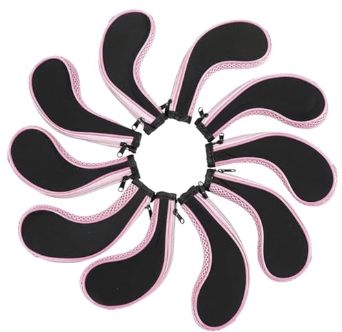 Golfschlägerhaube, Golf Eisenkopfbezüge,10pcs wasserdichte Neopren Golfschläger Schlägerkopfhüllen für Eisen Schlägerhauben Putter Set Schutzhülle Golfzubehör(Rosa)