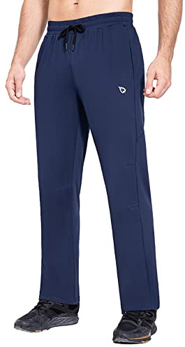 BALEAF Pantalon de sport en polaire imperméable pour homme, coupe ample, thermique, idéal pour la randonnée, la course à pied, avec poches, bleu, 31-35