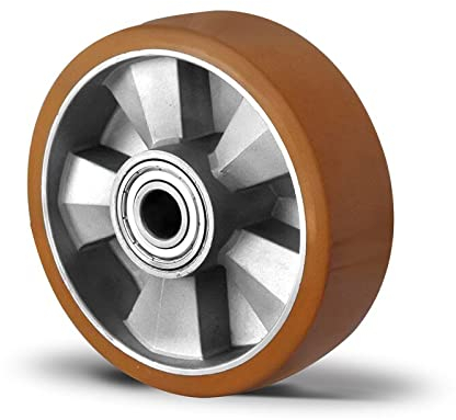 Abrollwerk Rueda empotrada resistente, llanta de aluminio, poliuretano, diámetro 160 mm, doble rodamiento de bolas, carga dinámica 600 kg (rueda empotrada) Marrón