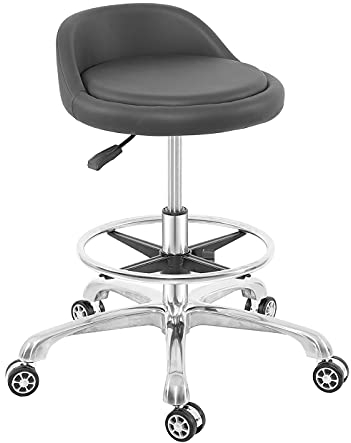 Nazalus Rollhocker, verstellbarer Zeichenstuhl, robuste Metallbasis mit Rückenstütze und Fußstütze, für Büro, Zuhause, Geschäft, Küche, Schönheit (groß)