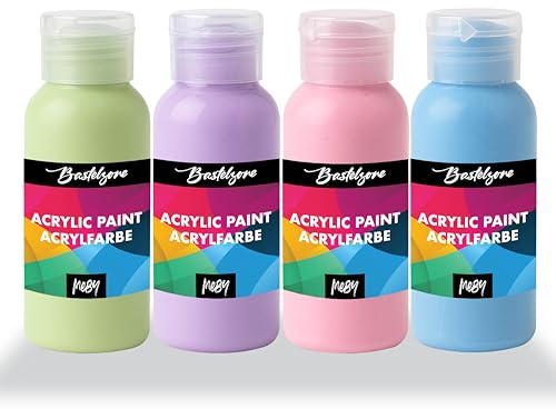 Bastelzone Chalky Acrylic Paint Set - 4 Colours, 100 ml Each Chalk Paints, Painting Paints for Wood, Canvas, Paper, Fabric, Stone, Metal, Pouring 4 x 100 ml (Pastel Chalk Colours)