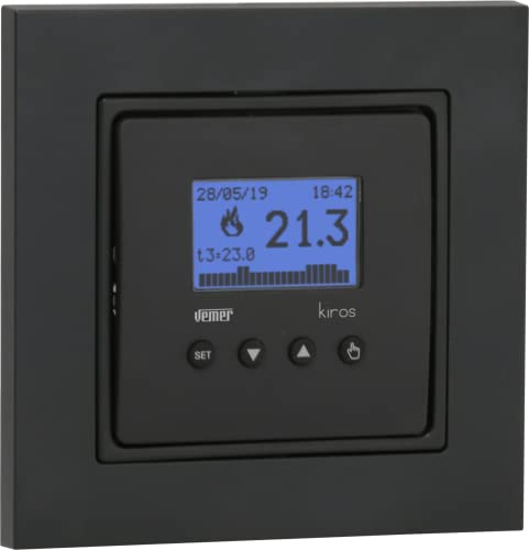 VEMER VE780001 KIROS INT - Thermostat Heizung Digital mit 4 Tasten, Raumthermostat für Fußbodenheizung, Heizungsthermostat mit Montage auf Unterputzdose, Stromversorgung 230V, Grau/Weiß