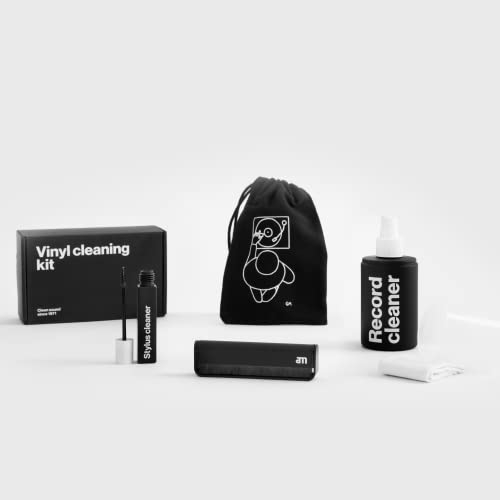 Kit Nettoyage 3 en 1 pour Disques Vinyles – Spray Nettoyant, Brosse Antistatique, Nettoyant Stylus, Chiffon Microfibre & Sac Coton – Accessoire pour Tourne Disque Vinyle