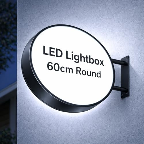 Premier Bond | 60cm Round LED Projecting Sign – Double-Sided Illuminated Light Box | Waterproof Outdoor Blade Sign for Shops, Cafés, Restaurants & Barbers | Black Wall-Mounted Shop Front Sign