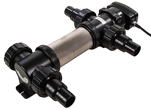 AquaForte - SUV-718 Edelstahl UV-C PL 18W, Max. Teich 25m³, 3m³/h | Länge 458mm, Max. Druck 1,0 bar, inkl. 4 Schlauchnippel 38/50mm, 4x 2 AG