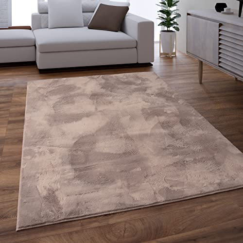 Paco Home Teppich Wohnzimmer Schlafzimmer Kunstfell Shaggy Hochflor Flauschig Soft Einfarbig Beige Taupe, Grösse:60x90 cm