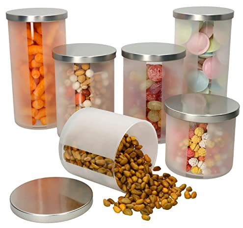 MamboCat 6tlg Set Avar Vorratsdosen rund weiß I Glasdosen mit Metalldeckel I Milchglas mit Sichtfenster I Je 2X 1,3L, 1L & 600ml I nachhaltige Aufbewahrungsbox, Behälter für Müsli, Snacks & Co.