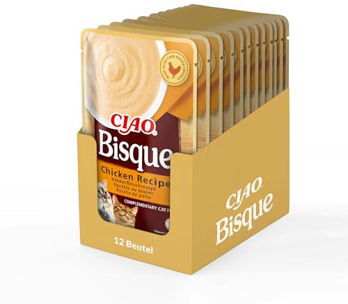 INABA Ciao Bisque Katzenfutter Nass Kalorienarm mit 30% Hühnerfleisch | Getreidefrei, Zuckerfrei, Keine Nebenerzeugnisse, Cremige Paste und Leckere Katzensuppe aus Japan 40 g (12er Pack)