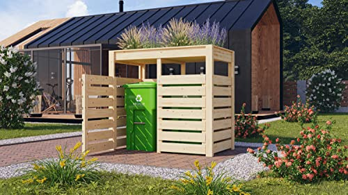 CHILLROI® Karibu Mülltonnenbox mit Hochbeet Natur oder terragrau aus Holz BxHxT ca.158x143x88 (Natur)