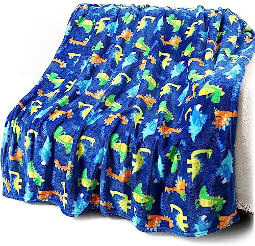 Warm Soft Toddler Fleece Blankets for Boys with Dinosaur Pattern Print - Cozy Fuzzy Plush Flannel Kids Throw Blanket for Daycare & School - 50x60 inches