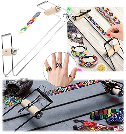 mumisuto Perlenwebstuhl, DIY Weben Metall Handgemachte Strickmaschine Schmuckwebstuhl Perlenwebstuhl Kit für Anfänger Machen Sie Halsketten, Armbänder, Schmuck Perlen Handwerk (Schwarz)