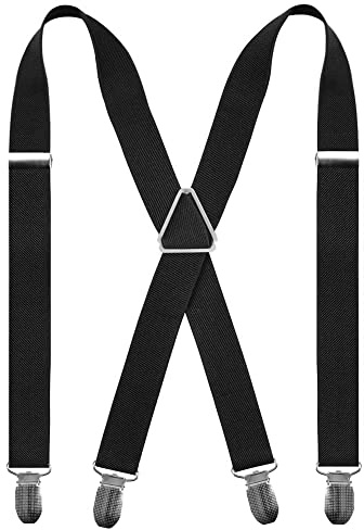 Beaface Mens Braces X Shape with 4 Clips, Elastic Adjustable Suspenders Braces for Men Trousers, Mens Suspenders Braces Business Wedding Casual (Black 1)