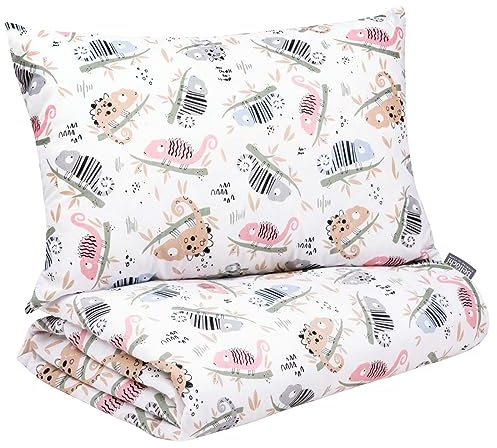 Bellochi Kinderbettwäsche 100x135, Kinderbettdecke 100x135 Set mit Kissen, Kinderdecke 100x135 weich und atmungsaktiv - aus 100% Baumwolle - Chameleon