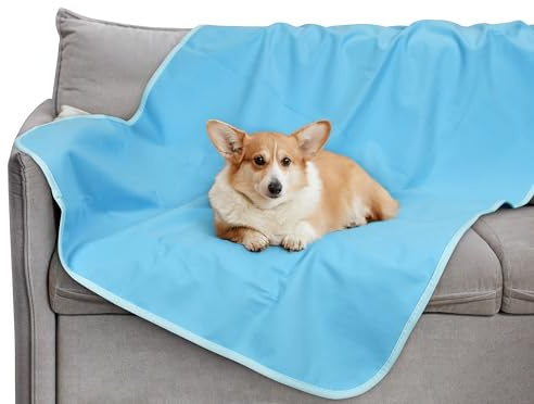 Pawsee wasserdichte Kühldecke Hunde Katze, Waschbar Hundedecke Kühlend, wasserdichte Hunde Kühlmatte für Sofa Bett Outdoor, Verwendbarer Überwurf Couchbezug Möbelschutz, 150 x 130 cm, Blau