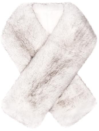 Futrzane Siberian Schal - Fell Schal Damen - Winter Pelzkragen Elegant Pelzschal (Weiß mit Schwarz Siberian)