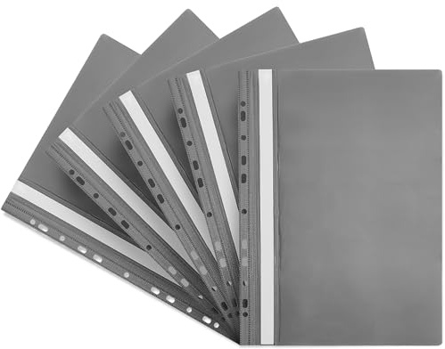 Netuno 1x Schnellhefter A4 Grau Kunststoffmappe mit Klarsichtdeckel Beschriftungsfeld gelocht Mappe Ordnung Büro Studium Archiv Aufbewahrung Dokumente